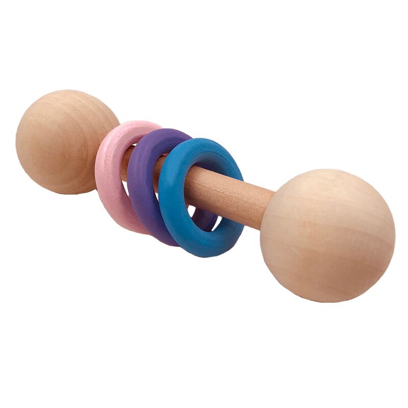 Wooden Rattle Beech Hand Teething Wooden Ring Baby Rattles Play Gym Montessori Stroller Toy For Kid Products